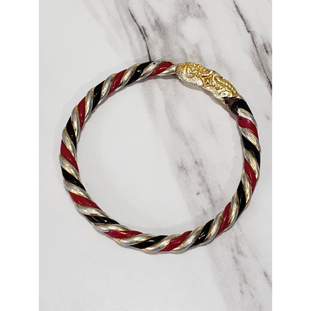 Vintage Indian Kada Elephant Head Bangle Bracelet Gaja Mukhi Twisted Metal Red